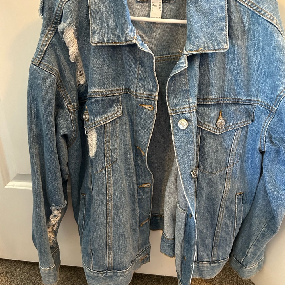 Forever 21 Distressed Light Blue Denim Jacket